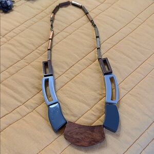 Noonday Geometric Statement Necklace in Blue, Brown, Yellow and Gold